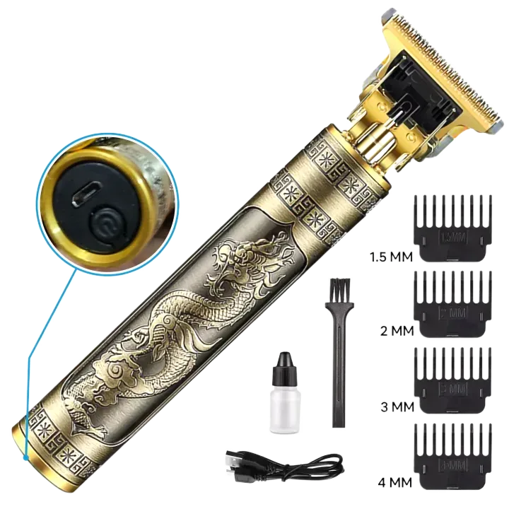 Vintage T9 Trimmer Professional Dragon Style Metal Rechargeable Electric Hair Clipper Cutting Machine