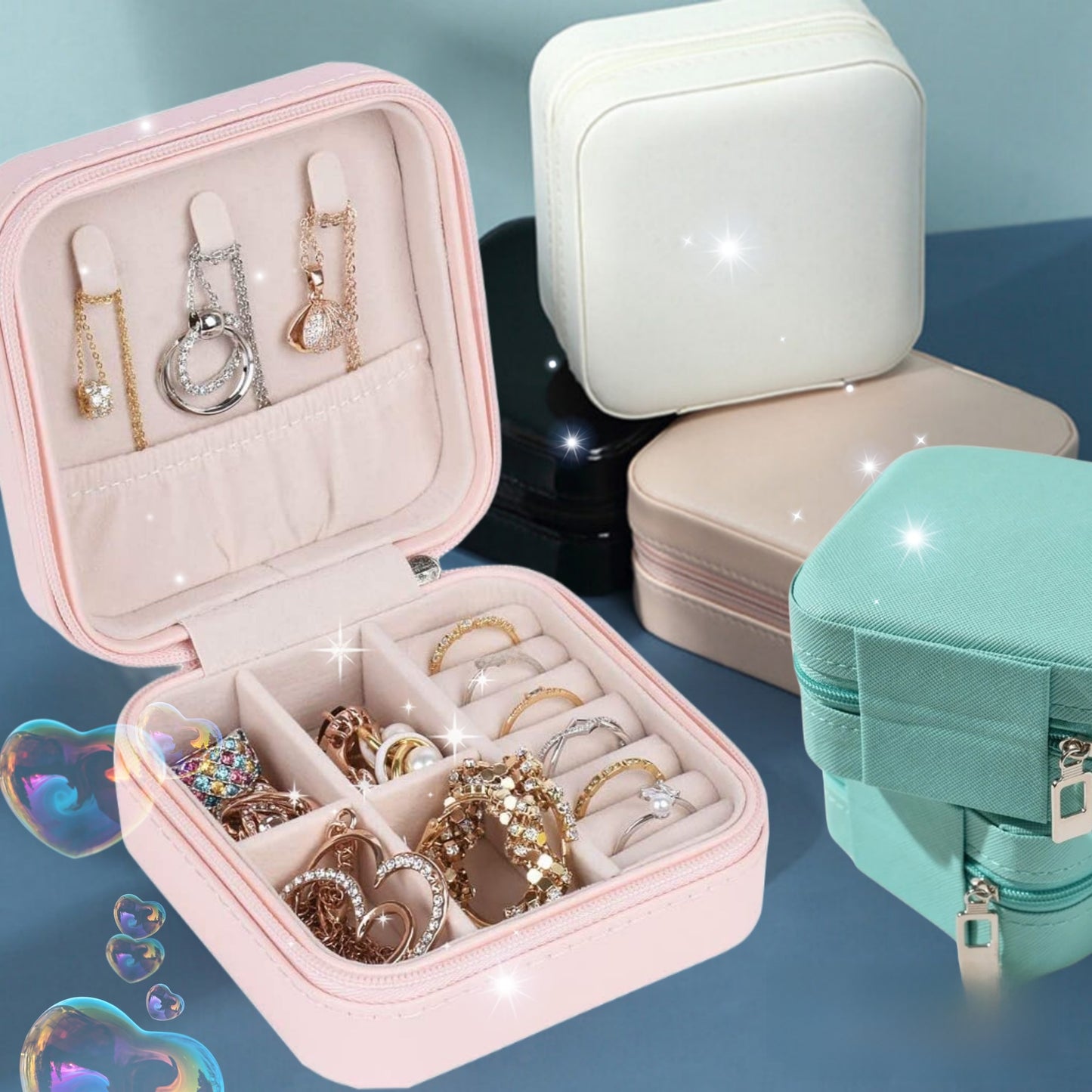 Leather Jewellery Organizer Box with Zipper | Ear Rings