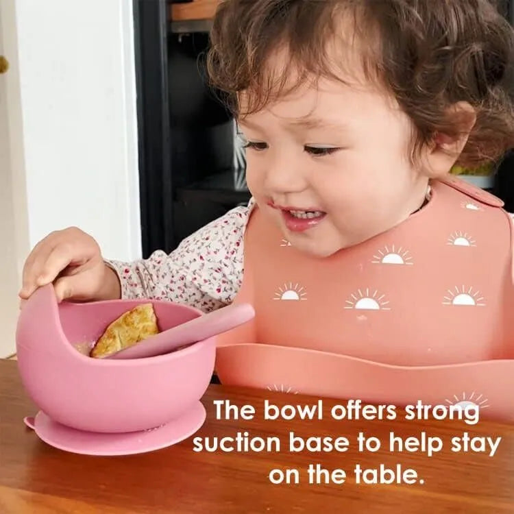 High Quality Spill-Proof Silicone Feeding Bowl Baby Dishes Kid Dinner Spoon Food Grade Silicone Baby Silicone Tableware