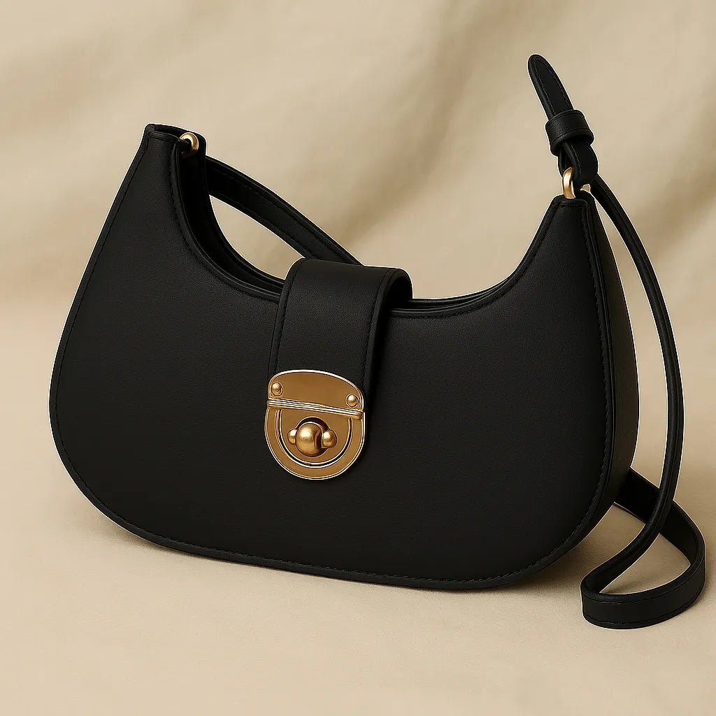 Women’s Hobo Handbag – Stylish Faux Leather Shoulder Bag with Gold Turn-Lock & Large Capacity