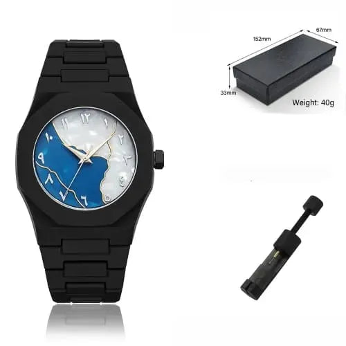 Black Arabic Aura Men’s Watch – Premium Stainless Steel Luxury Analog Smart & Sports Wristwatch