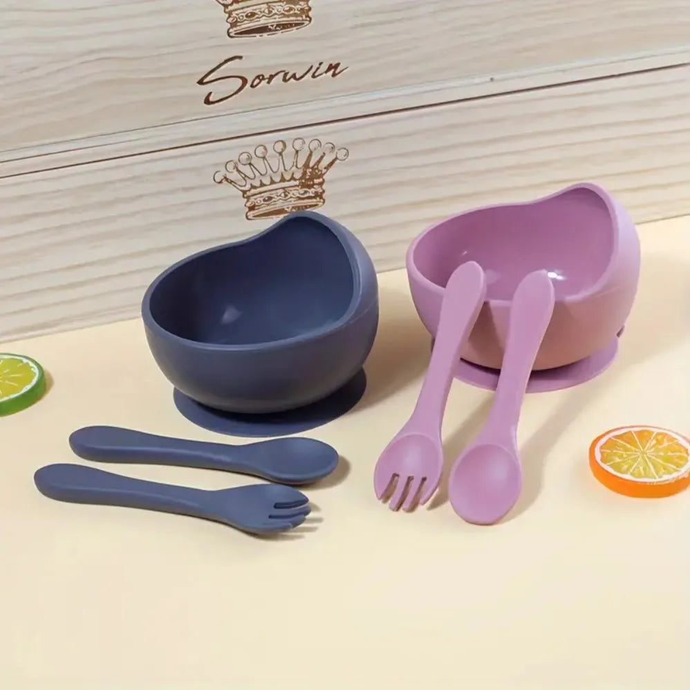 High Quality Spill-Proof Silicone Feeding Bowl Baby Dishes Kid Dinner Spoon Food Grade Silicone Baby Silicone Tableware