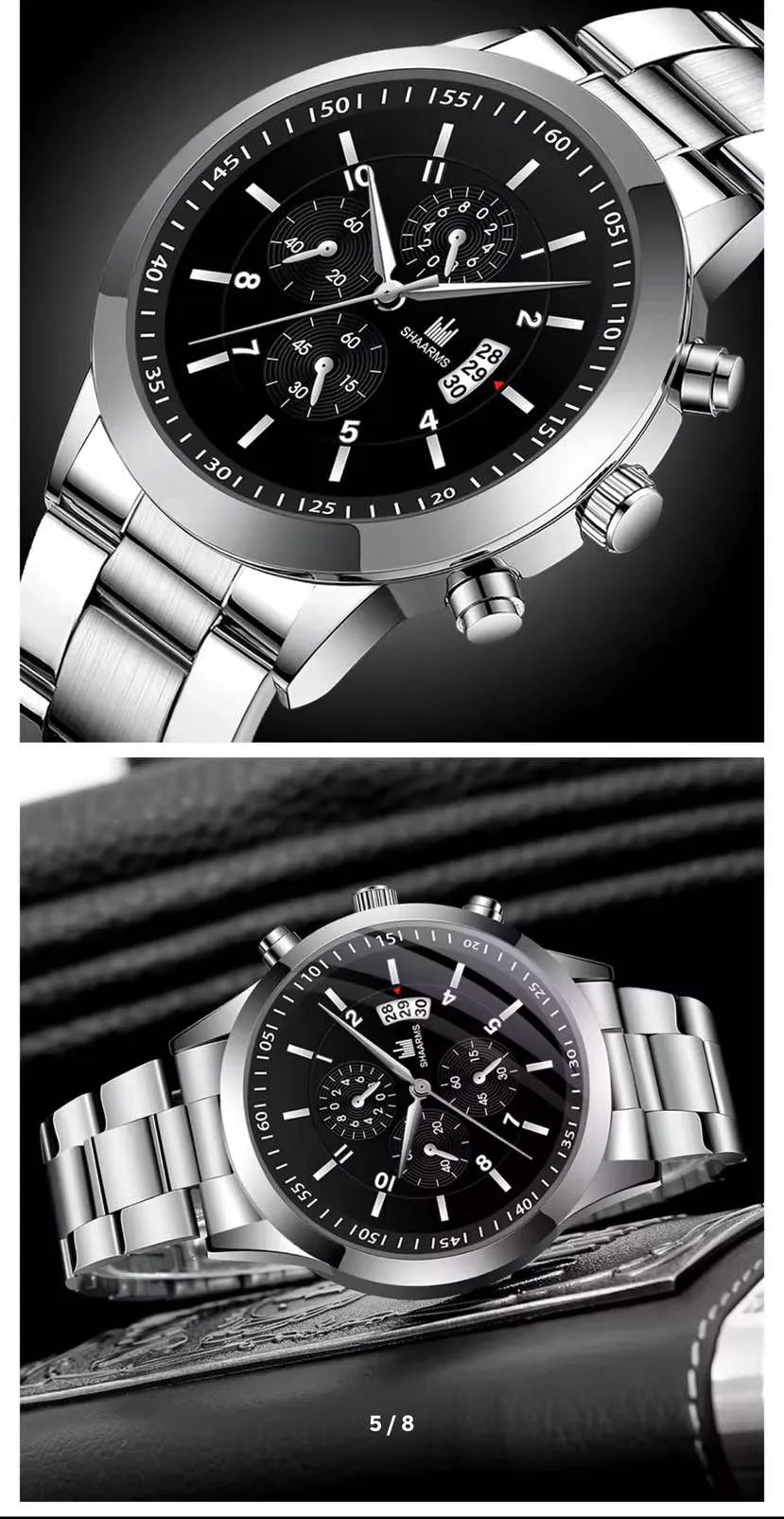 2pcs Luxury Mens Silver gold and black Quartz Watch With Stainless Steel Bracelet Men Fashion Business Casual Watch (Random Dial)