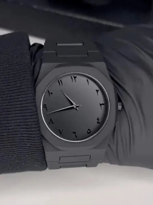 Black Arabic Aura Men’s Watch – Premium Stainless Steel Luxury Analog Smart & Sports Wristwatch