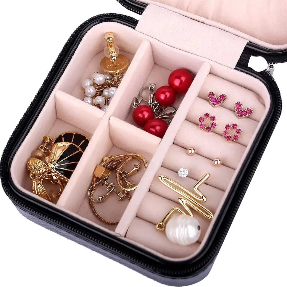 Leather Jewellery Organizer Box with Zipper | Ear Rings